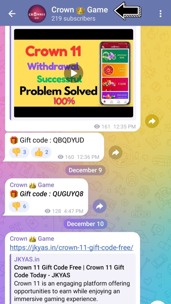 Crown 11 Gift Code Telegram